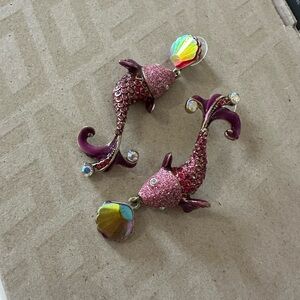 Purple Fish Earrings with Rainbow Accents